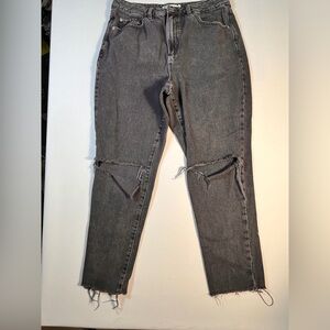 Garage Black Ripped High Waisted Cropped Mom Jeans Size 11